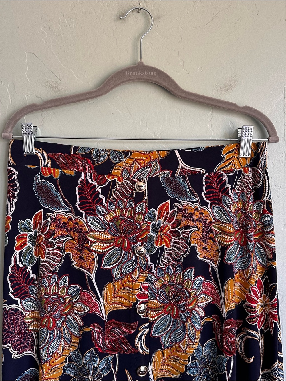 Lavish Navy Blue Midi Skirt Multicolor Floral Paisley Print Women’s Large EUC‎ - Picture 2 of 7